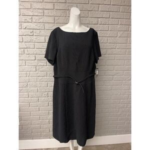 NWT Tahari ASL Black Pinstriped Short Self-Belted Midi Size 16